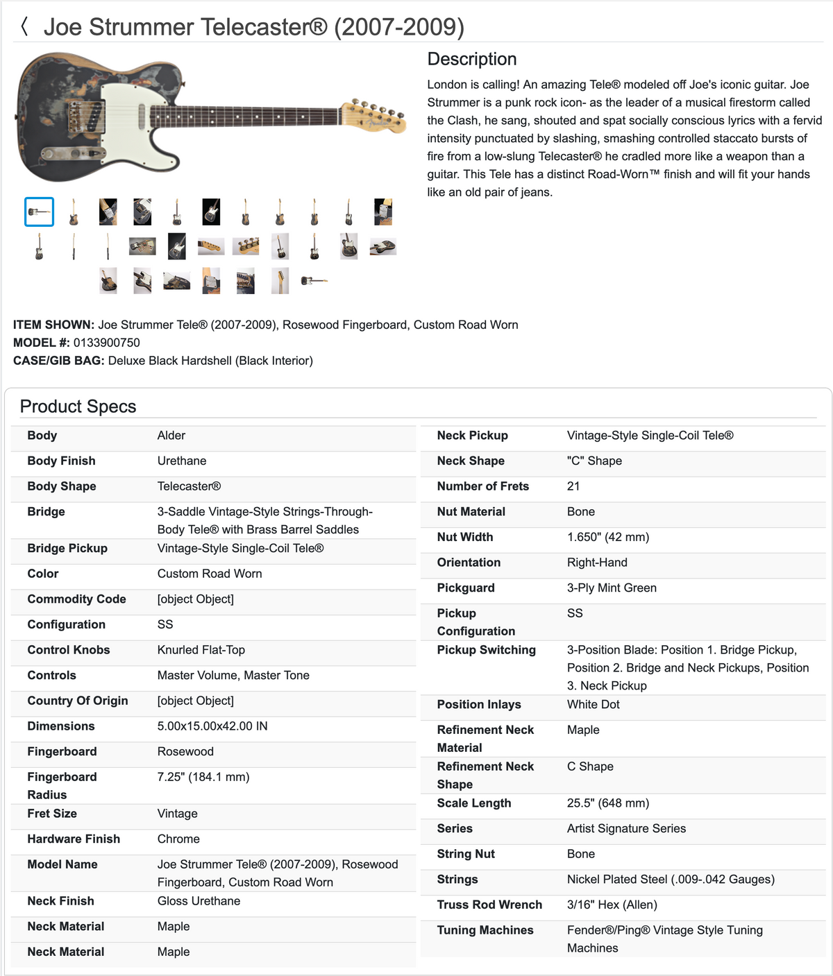 Fender Joe Strummer Signature Telecaster Guitar 2008 - Custom Road Worn