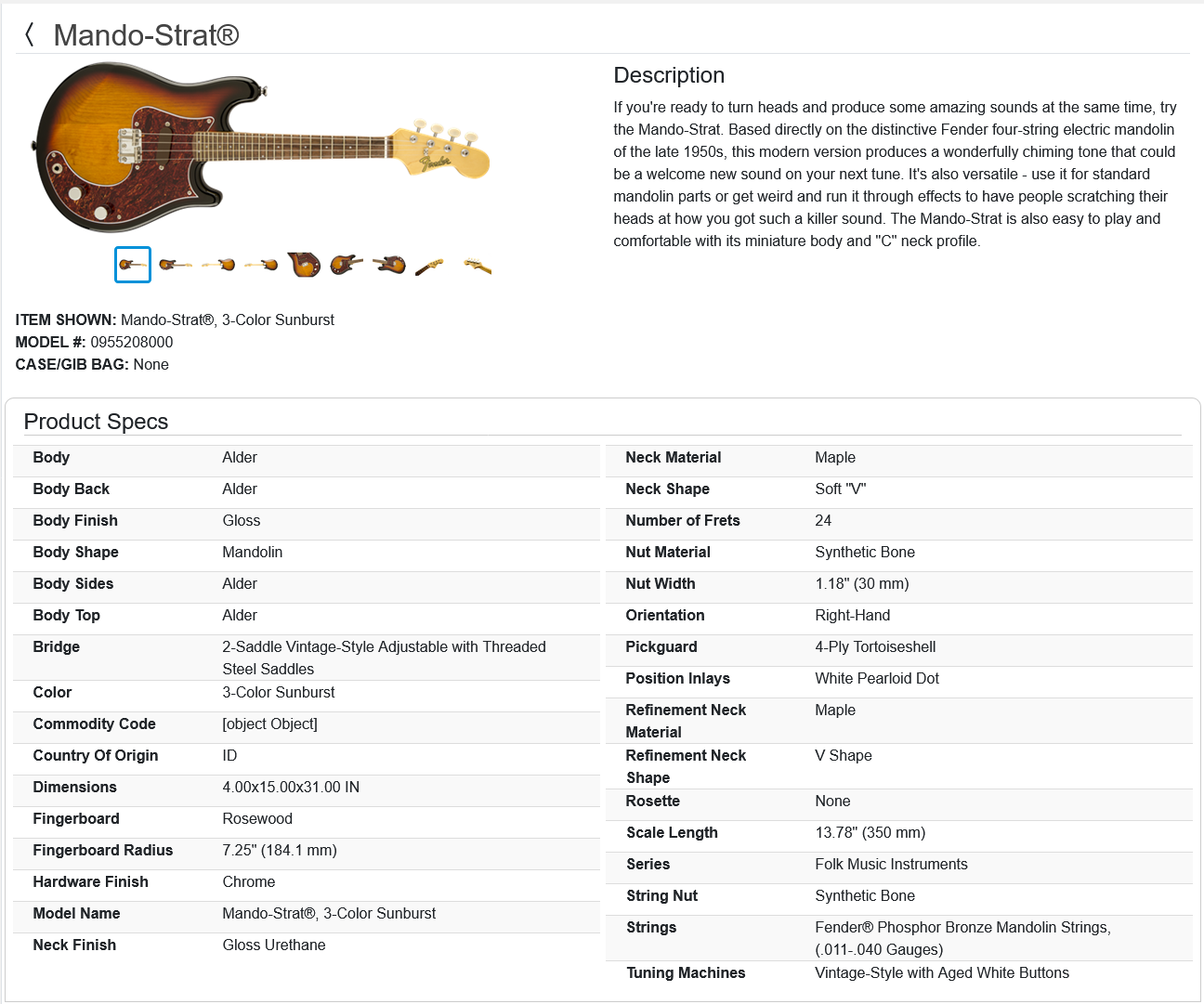 Fender Mando-Strat Electric Mandolin 2013 - 3-Color Sunburst