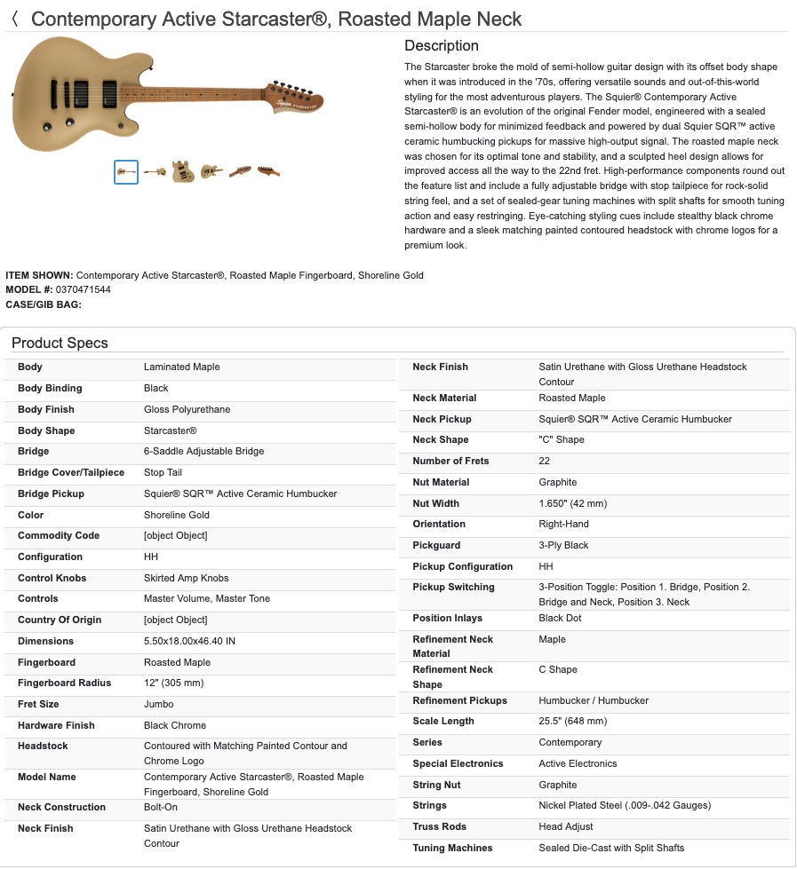 Squier Contemporary Active Starcaster HH Electric Guitar - Shoreline Gold
