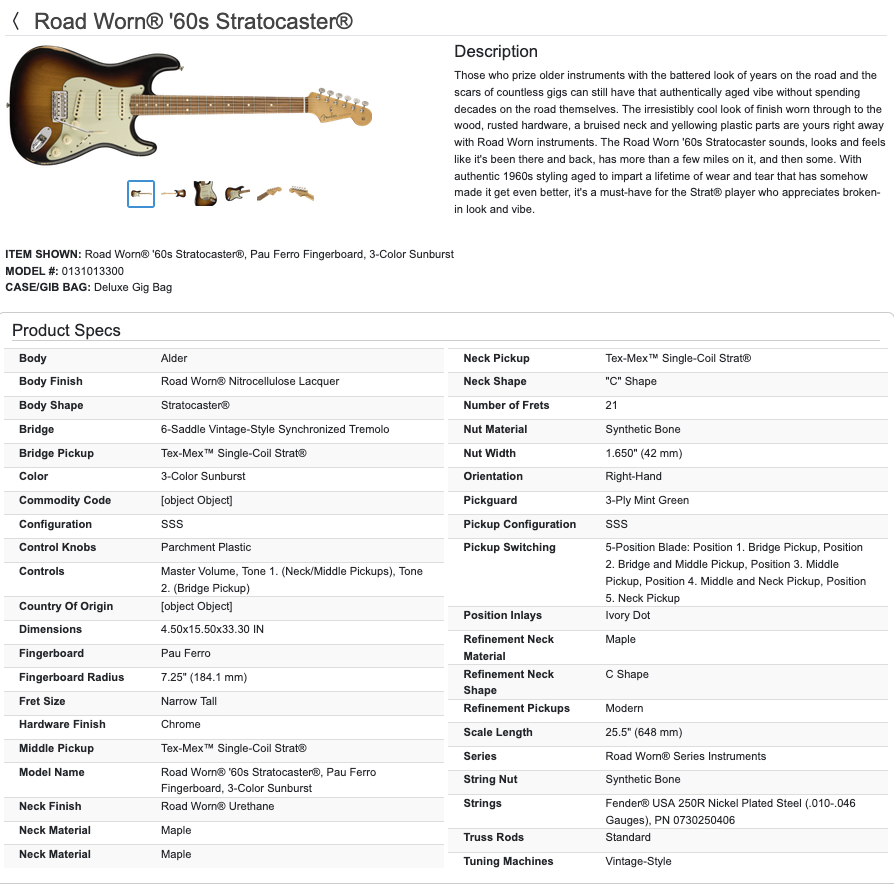 Fender Road Worn '60s Stratocaster Strat Electric Guitar - 3-Color Sunburst