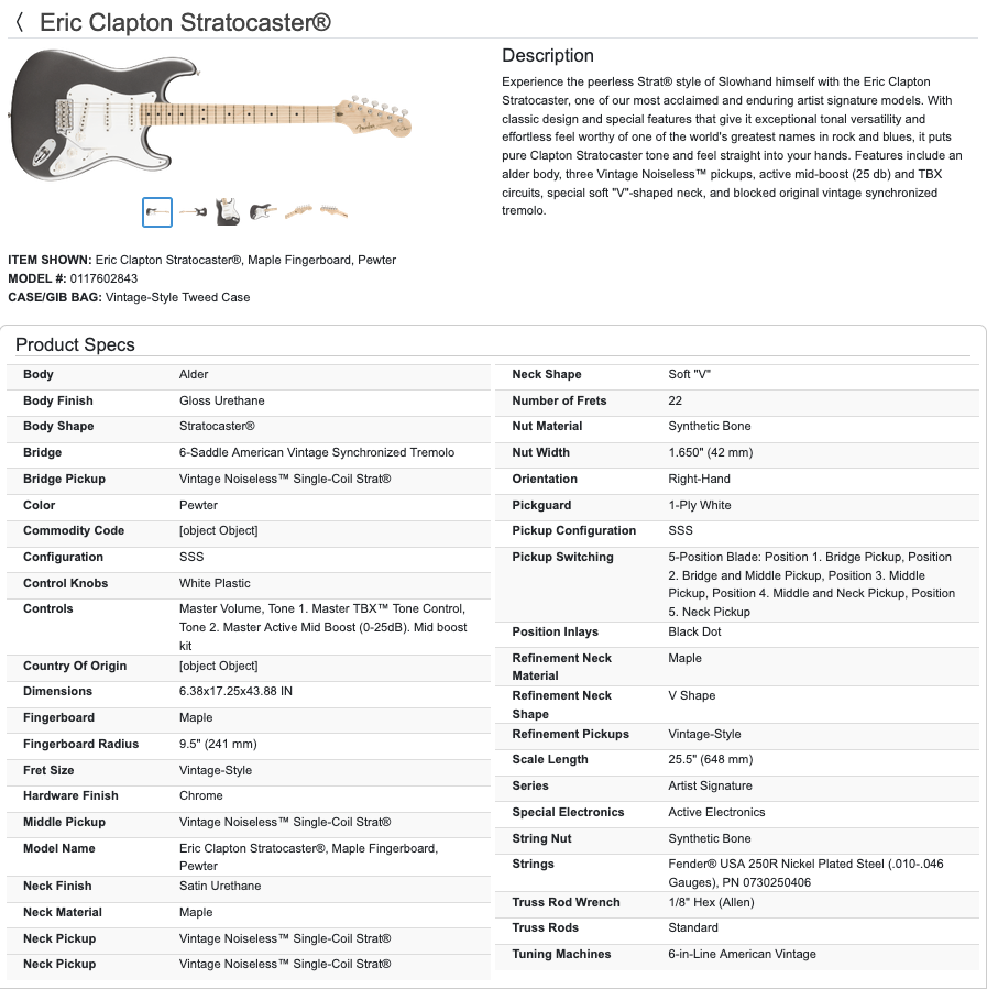 Fender Eric Clapton Signature Stratocaster Strat with Case - Pewter
