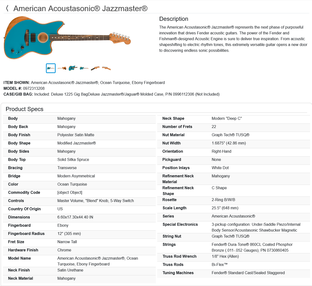 Fender American Acoustasonic Jazzmaster Guitar with Gig Bag 2021 - Ocean Turquoise / Ebony fingerboard