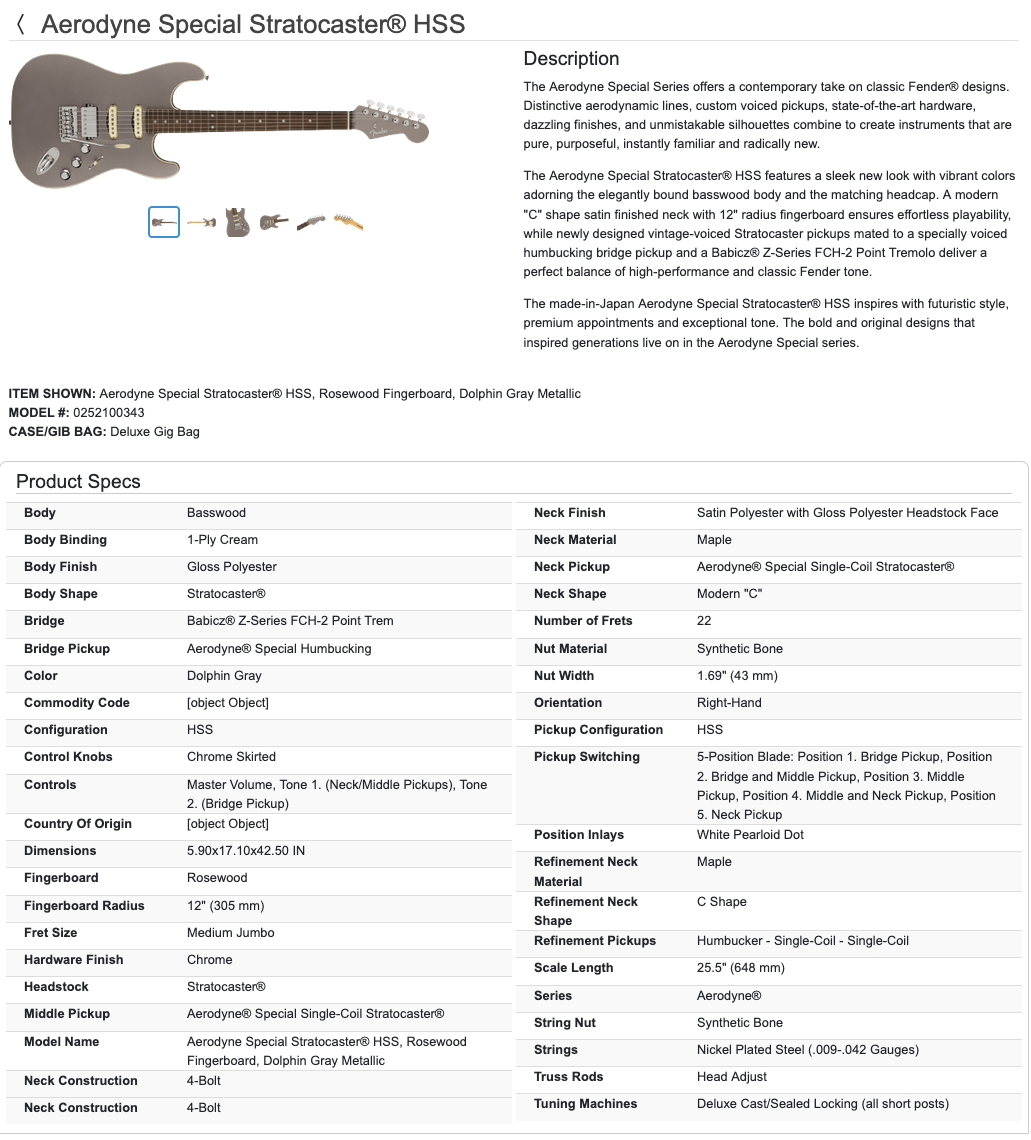 Fender Aerodyne Special Stratocaster Strat Electric Guitar MIJ - Made in Japan - Dolphin Gray