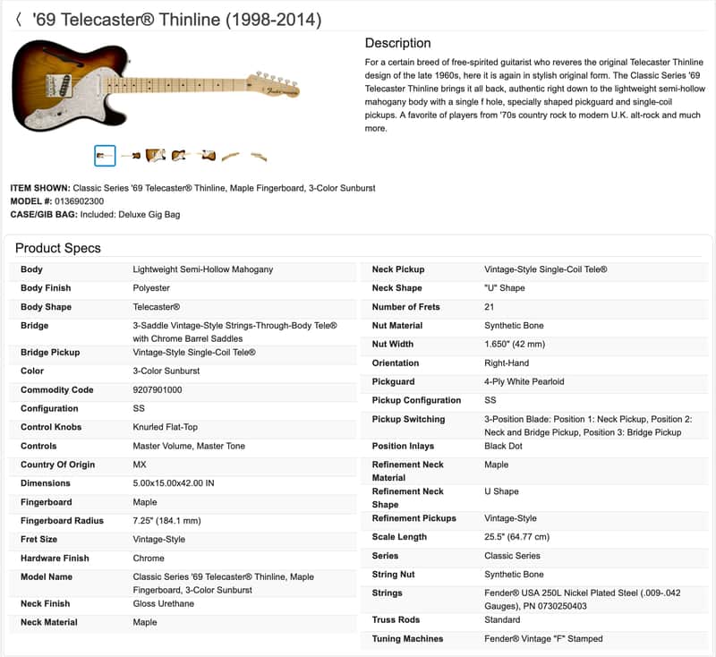 Fender Classic Series '69 Telecaster Thinline Guitar with Case - Image 24
