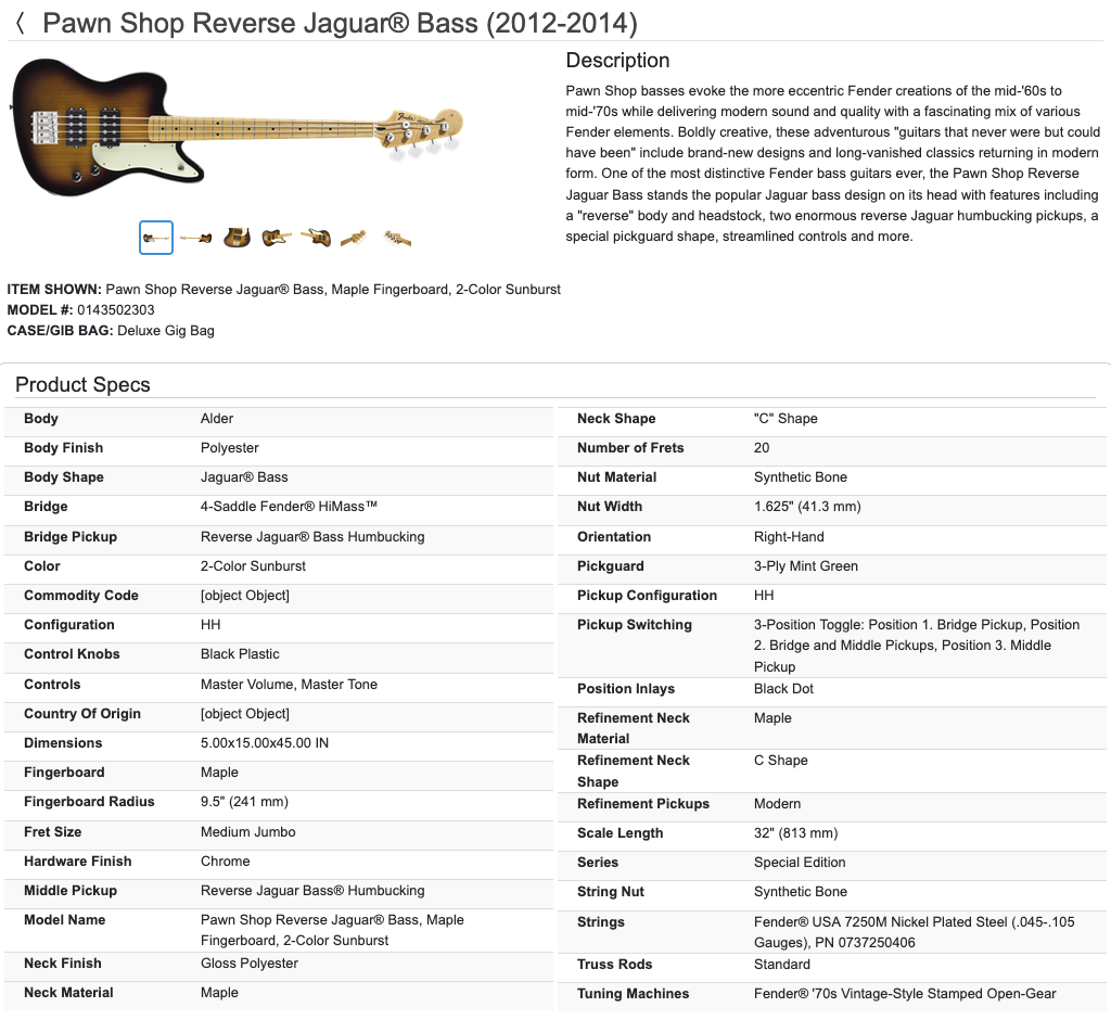 Fender Pawn Shop Reverse Jaguar 4-String Electric Bass MIM - Made in Mexico - 2-Color Sunburst