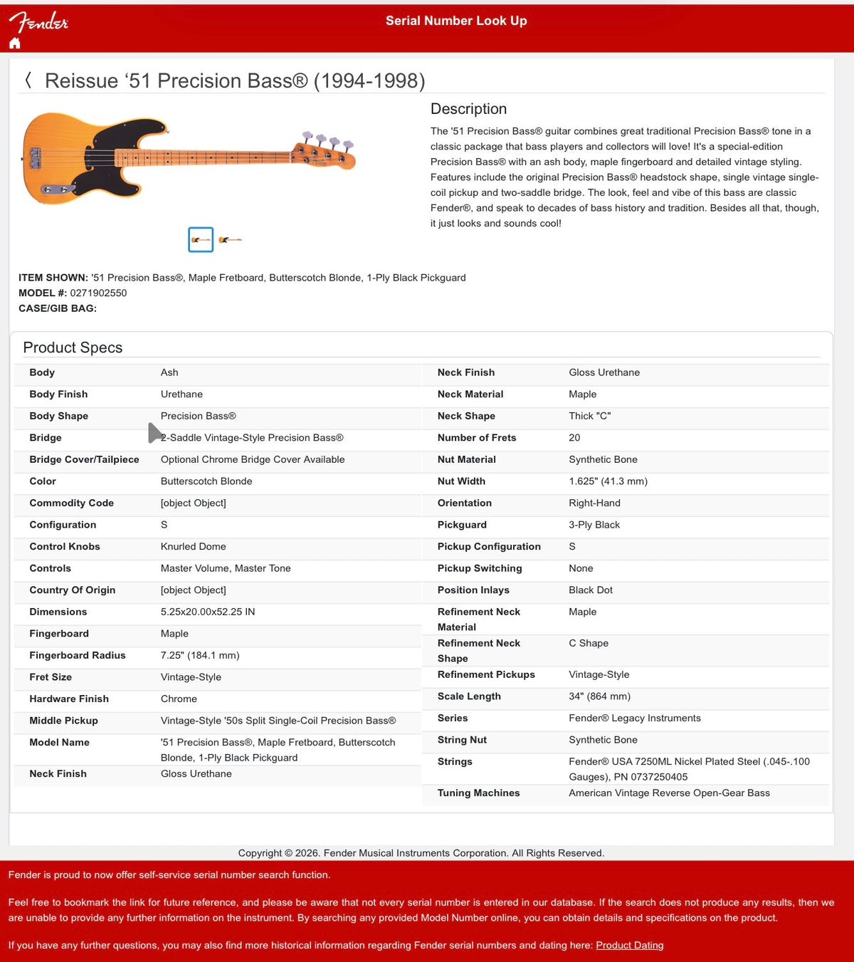 Fender Precision Bass - Butterscotch Blonde with Maple Fretboard