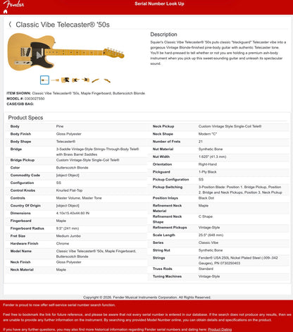 Squier Classic Vibe '50s Telecaster 2012 - 2018 - Butterscotch Blonde
