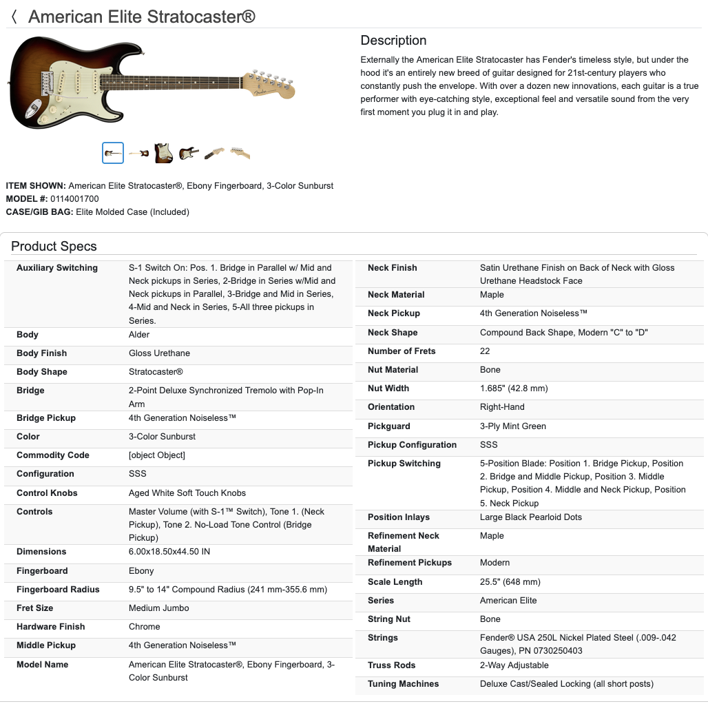 Fender American Elite Stratocaster Strat Electric Guitar - 3-Color Sunburst