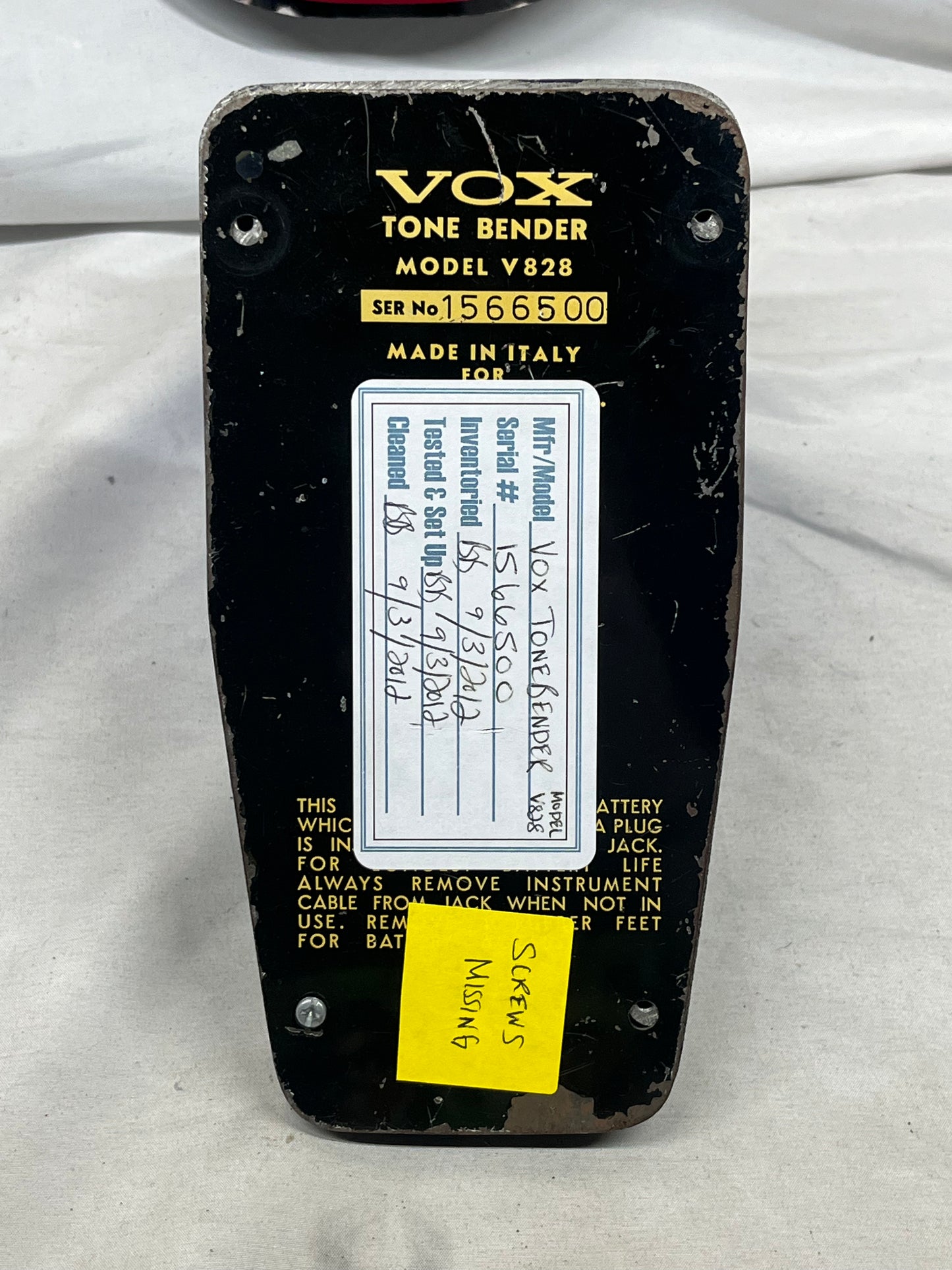 Vox Thomas Organ Italy V828 Tone Bender tonebender Fuzz Pedal - Missing 3/4 Screws