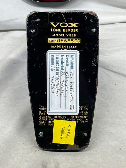 Vox Thomas Organ Italy V828 Tone Bender tonebender Fuzz Pedal - Missing 3/4 Screws