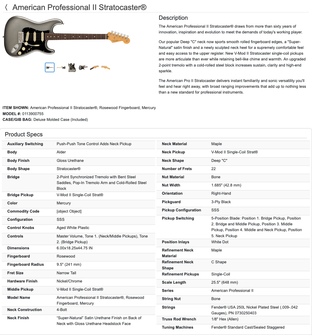 Fender American Professional II Stratocaster Strat Electric Guitar - Mercury