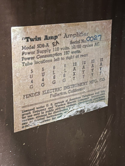 Fender 1957 Vintage Twin 5D8-A Guitar Tube Amplifier Combo - Reissue Chassis Re-Tweed Cabinet - Speakers from 1954 - Local Pickup Only