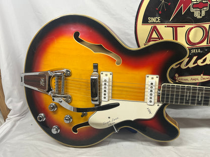 Vox Super Lynx Deluxe Hollow Body Electric Guitar with Hard Case - Sunburst