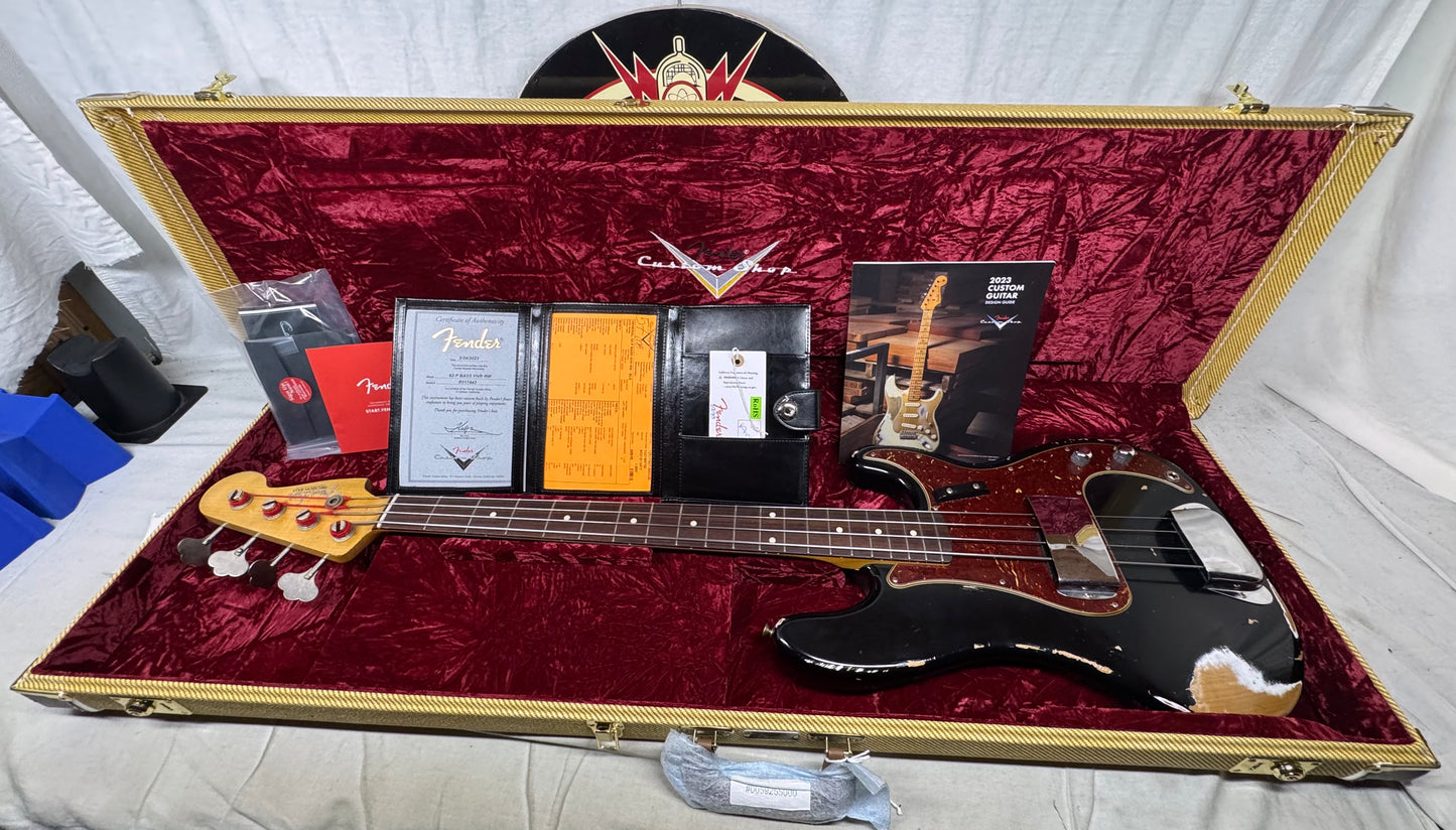 Fender USA Custom Shop '63 1963 P Bass HVR RW 4-string Precision Bass with COA + Case 2023 - Heavy Relic'd Black / Rosewood fingerboard