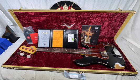 Fender USA Custom Shop '63 1963 P Bass HVR RW 4-string Precision Bass with COA + Case 2023 - Heavy Relic'd Black / Rosewood fingerboard