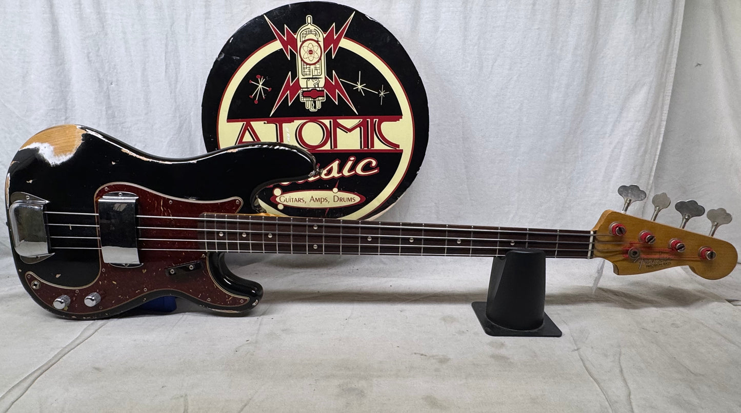 Fender USA Custom Shop '63 1963 P Bass HVR RW 4-string Precision Bass with COA + Case 2023 - Heavy Relic'd Black / Rosewood fingerboard
