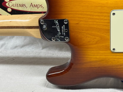 Fender American Deluxe Ash Stratocaster Guitar with Case 2005 - Tobacco Sunburst / Maple neck
