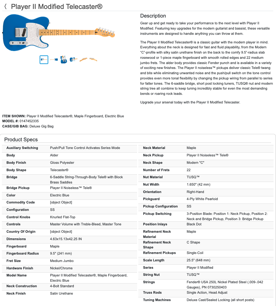 Fender Player II Modified Telecaster Tele Electric Guitar MIM - Made in Mexico - Electric Blue