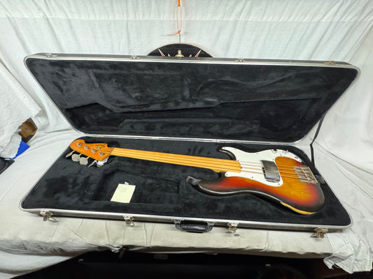 Fender PARTS BASS ? Fretless Precision Bass 4-string P-Bass with Case 1970s - 3-Color Sunburst / Maple neck