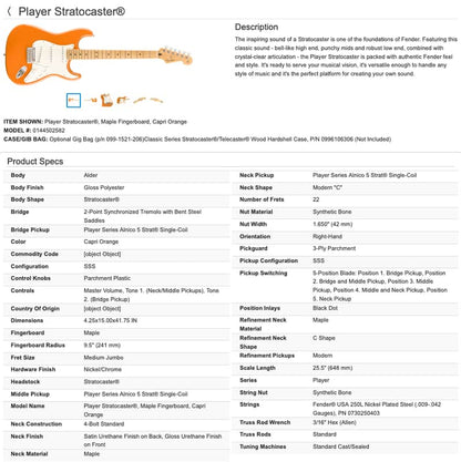 Fender Player Stratocaster Strat Electric Guitar - Image 23