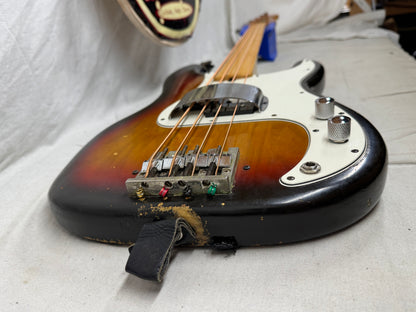 Fender PARTS BASS ? Fretless Precision Bass 4-string P-Bass with Case 1970s - 3-Color Sunburst / Maple neck