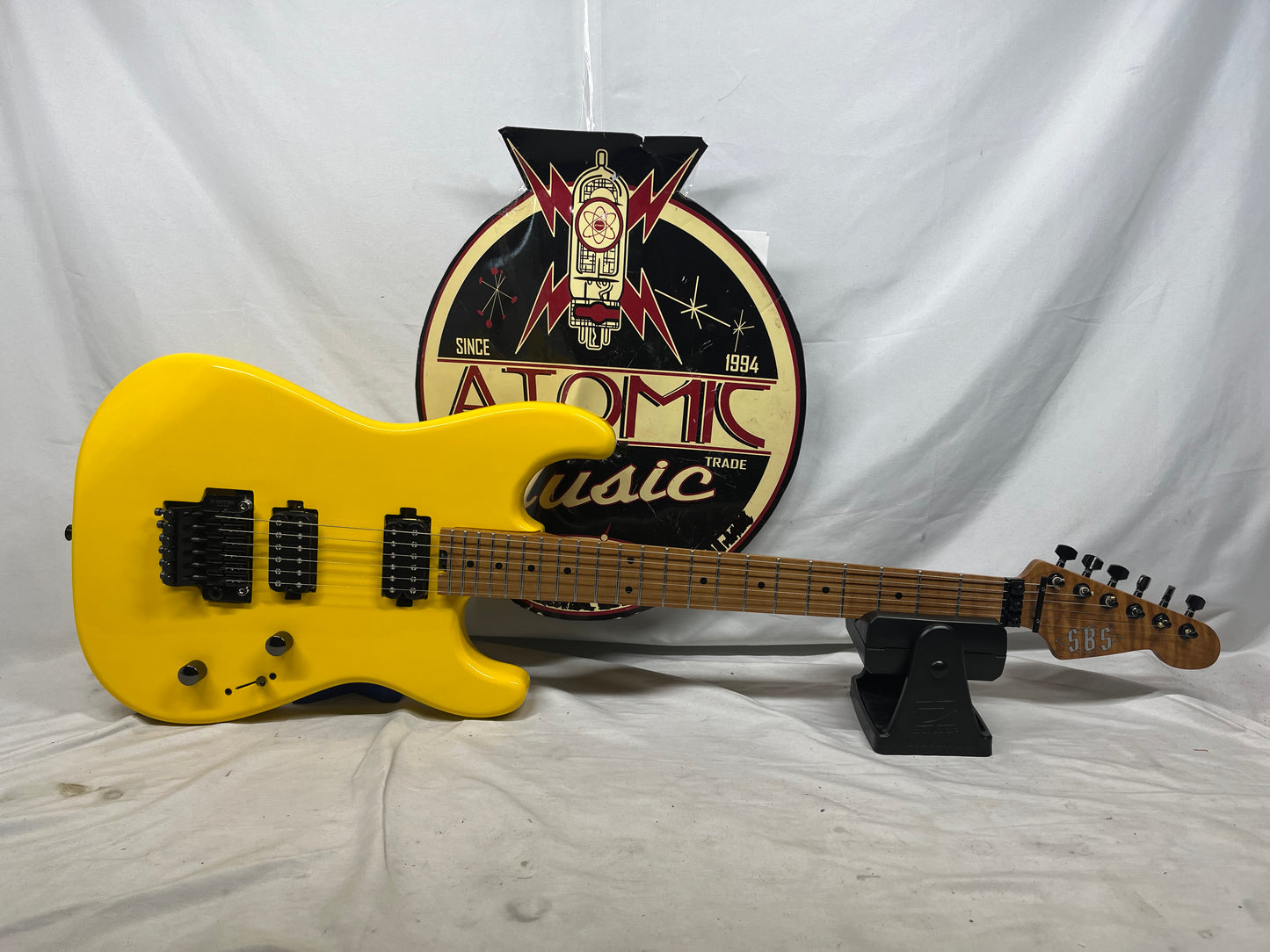 SBS CS300 S-Style Doublecut HH FR Electric Guitar - Neon Yellow