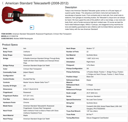 Fender American Standard Telecaster Tele Crimson Red Electric Guitar - Pickups have been Replaced with Seymour Duncan APTL-1/APTR-1