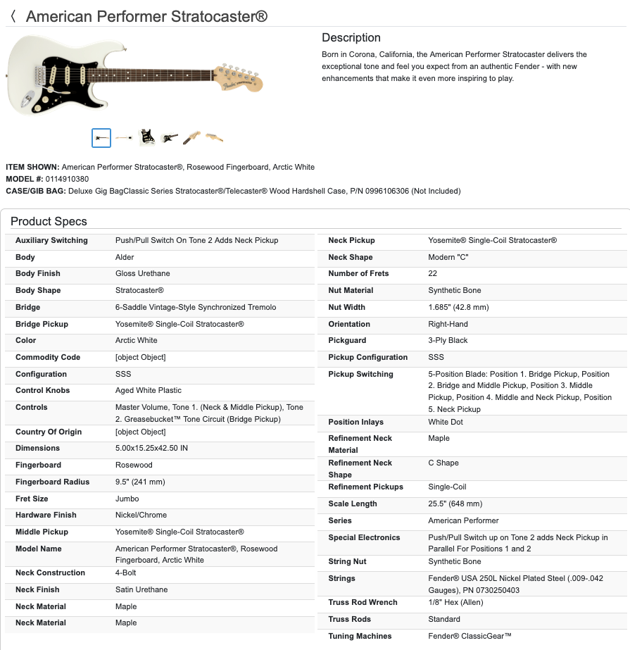Fender American Performer Stratocaster Strat Electric Guitar - Arctic White