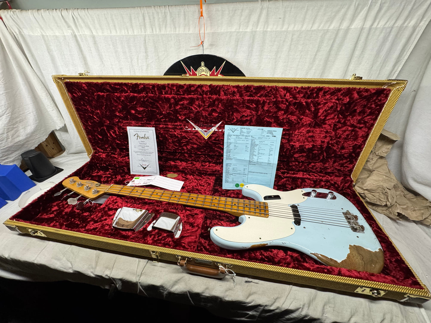 Fender USA Custom Shop '55 1955 Precision Bass Relic 4-string P-Bass with COA + Case 2020 - Sonic Blue / Roasted Maple neck