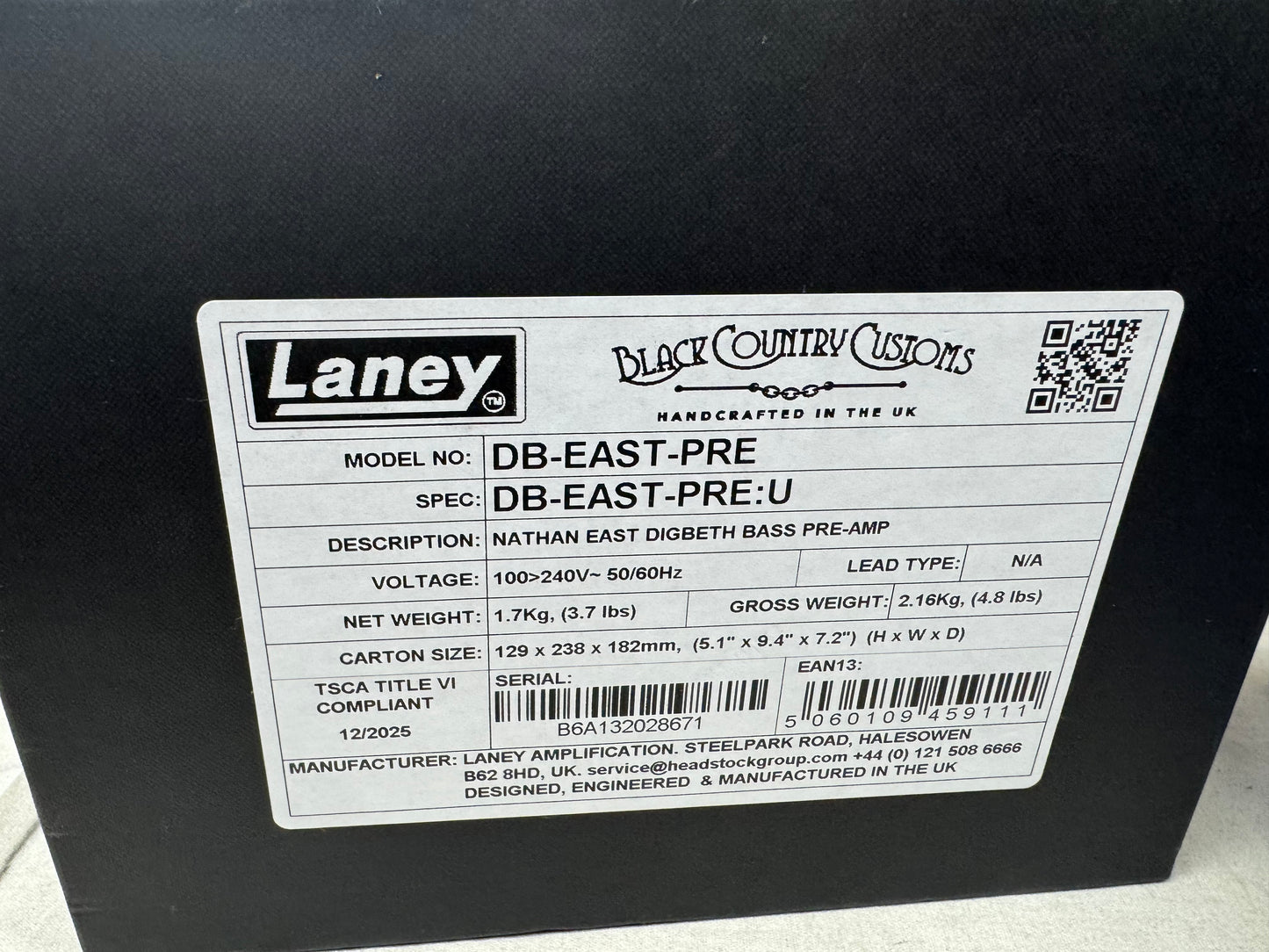 Laney Black Country Customs x Nathan East DB-EAST-PRE Digbeth Bass Preamp Pedal with Box