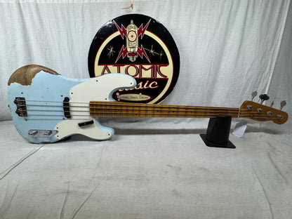 Fender USA Custom Shop '55 1955 Precision Bass Relic 4-string P-Bass with COA + Case 2020 - Sonic Blue / Roasted Maple neck