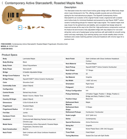 Squier Contemporary Active Starcaster HH Electric Guitar - Shoreline Gold