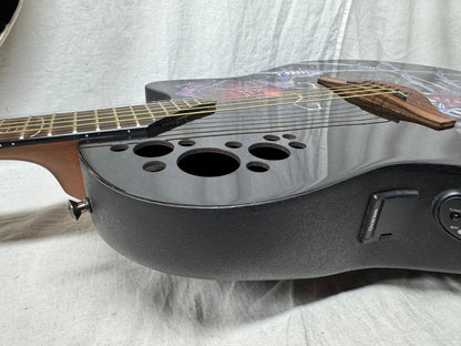 Ovation Demented Series Limited Edition DJA34-BDY DJ Ashba Signature Acoustic Guitar with Case - Bone Daddy Graphics