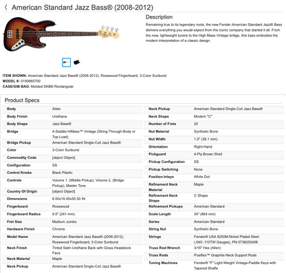 Fender American Standard 4-String Electric Jazz Bass 2011 with Hard Case - 3-Color Sunburst