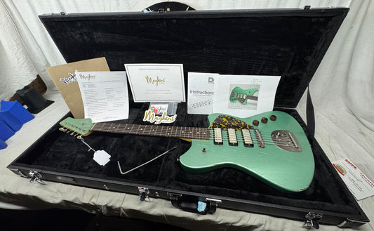 Maghini Guitars Skylark Baritone Guitar with COA + Gator Case 2023 - Lightly Aged Jade Metallic