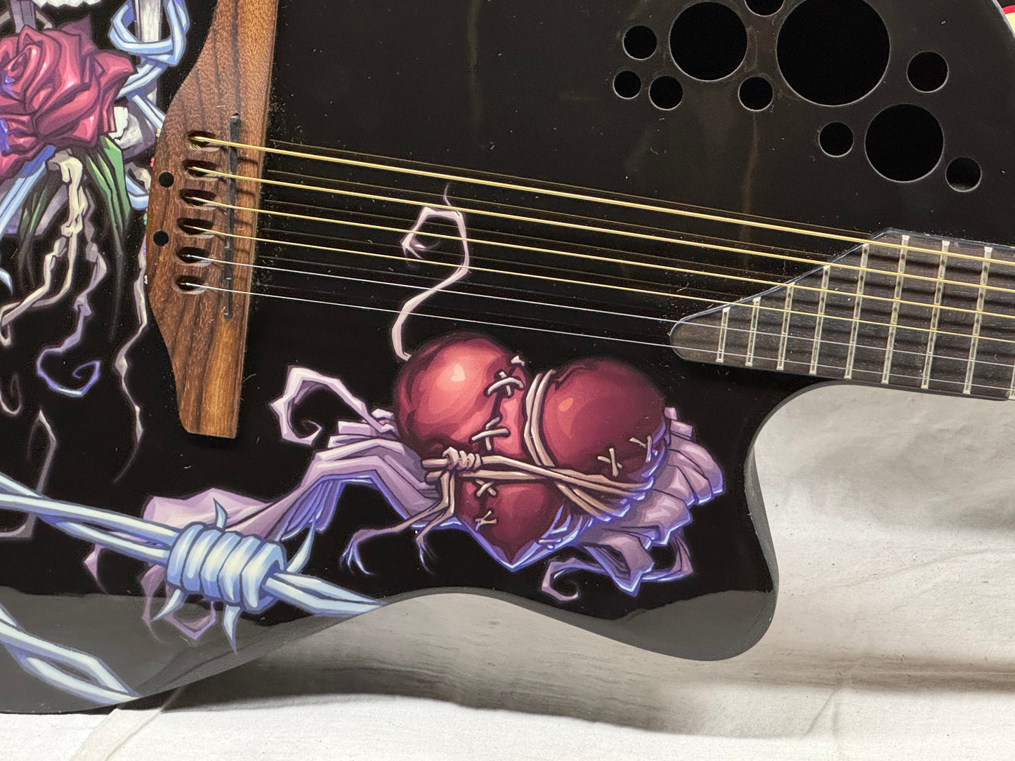 Ovation Demented Series Limited Edition DJA34-BDY DJ Ashba Signature Acoustic Guitar with Case - Bone Daddy Graphics