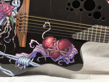 Ovation Demented Series Limited Edition DJA34-BDY DJ Ashba Signature Acoustic Guitar with Case - Bone Daddy Graphics