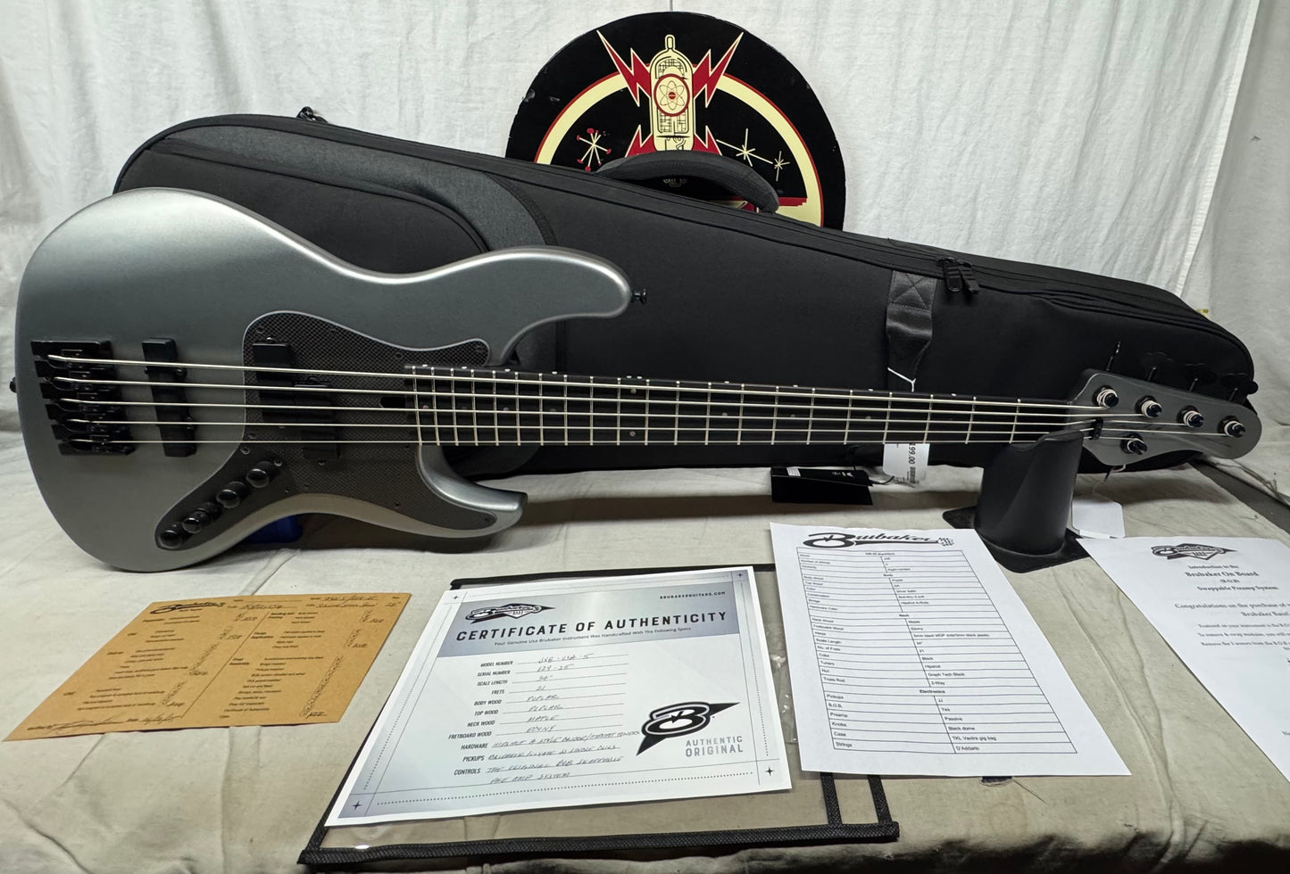 Brubaker JXB-USA-5 JXB-5 jxb5 5-string Bass with Bag 2025 - Silver Steel Satin