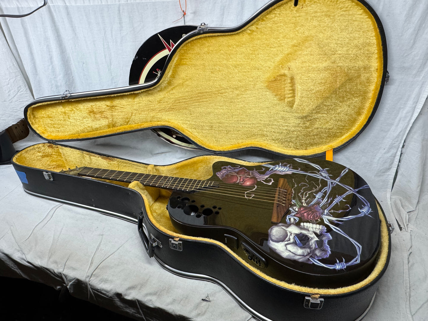 Ovation Demented Series Limited Edition DJA34-BDY DJ Ashba Signature Acoustic Guitar with Case - Bone Daddy Graphics