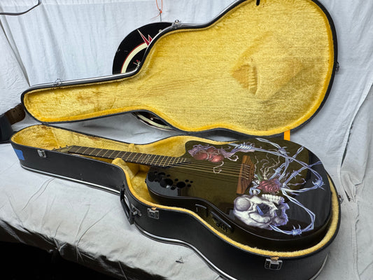 Ovation Demented Series Limited Edition DJA34-BDY DJ Ashba Signature Acoustic Guitar with Case - Bone Daddy Graphics