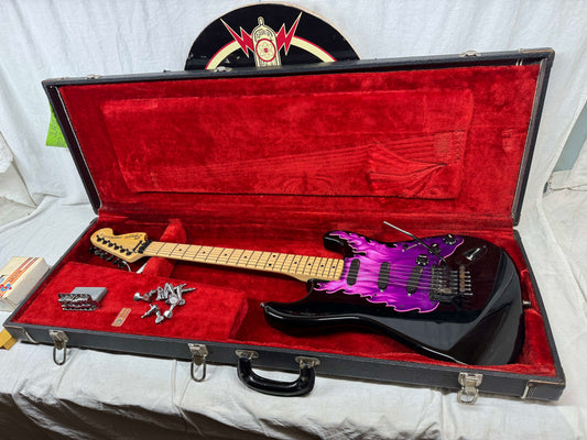 Squier by Fender MIJ Made In Japan Stratocaster Guitar with Floyd Rose + EMGs Upgrades + Case 1985 - 1986 - Black / Maple neck