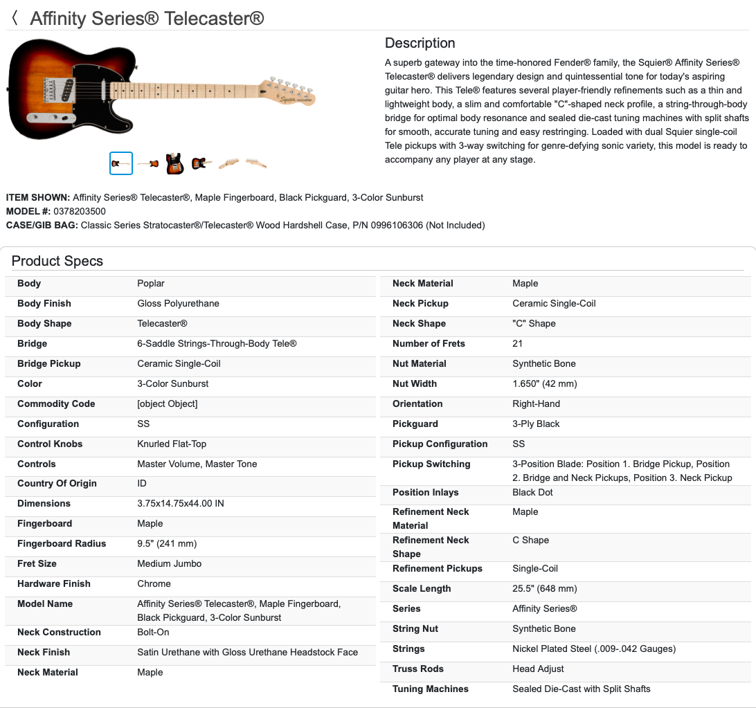 Squier Affinity Series Telecaster Tele Electric Guitar - 3-Color Sunburst