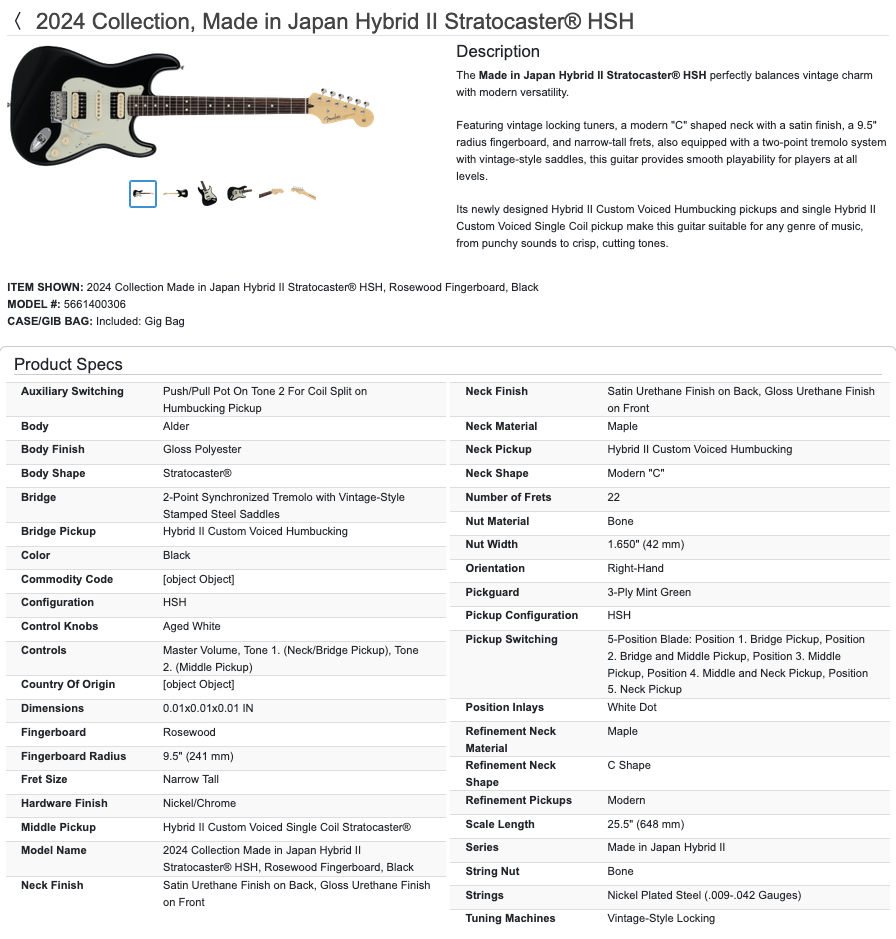 Fender 2024 Collection, Made in Japan Hybrid II Stratocaster Strat HSH - Black