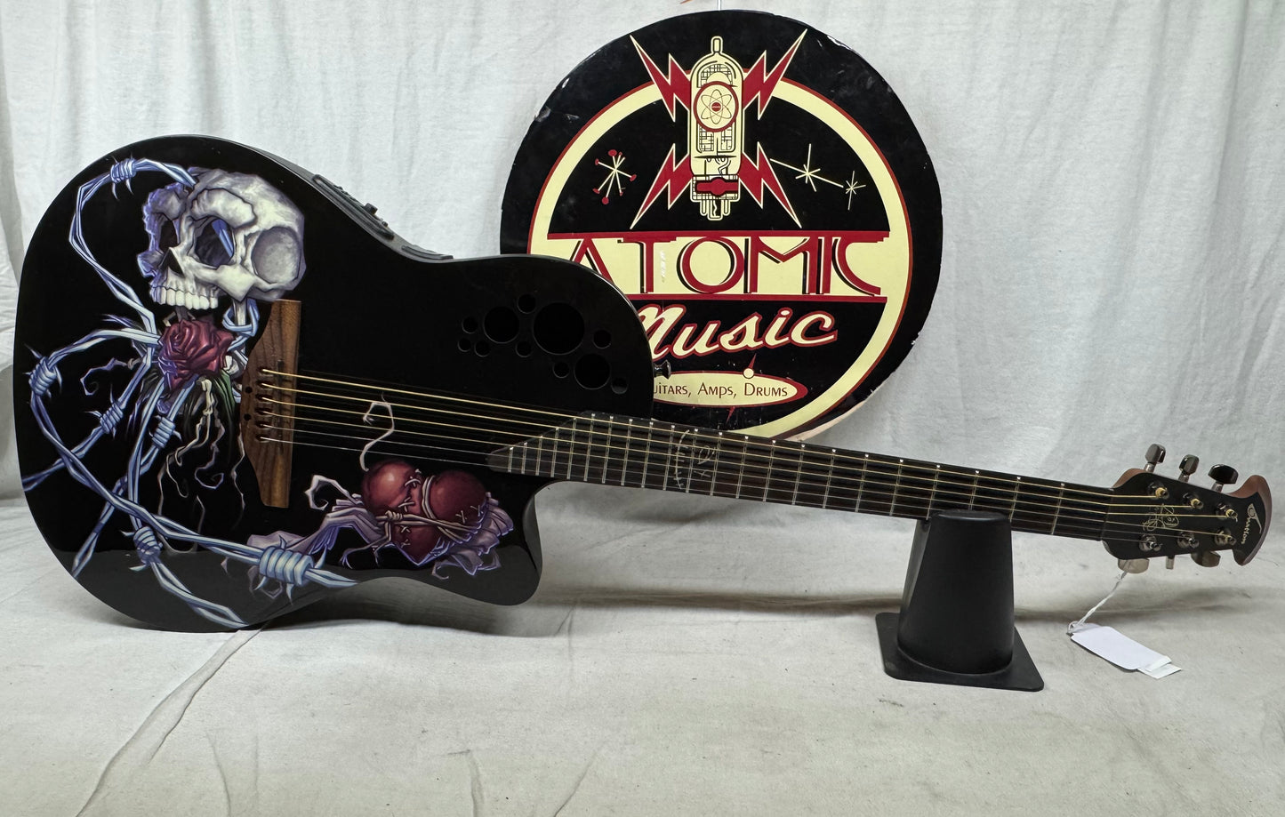 Ovation Demented Series Limited Edition DJA34-BDY DJ Ashba Signature Acoustic Guitar with Case - Bone Daddy Graphics