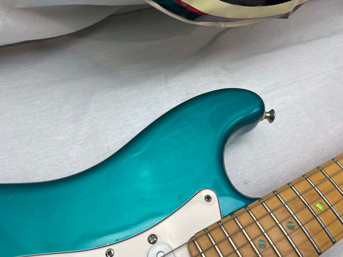 Fender PARTS Stratocaster - 1999 American Deluxe neck on 1983 Dan Smith-era Standard Strat body with Case - Transparent Teal