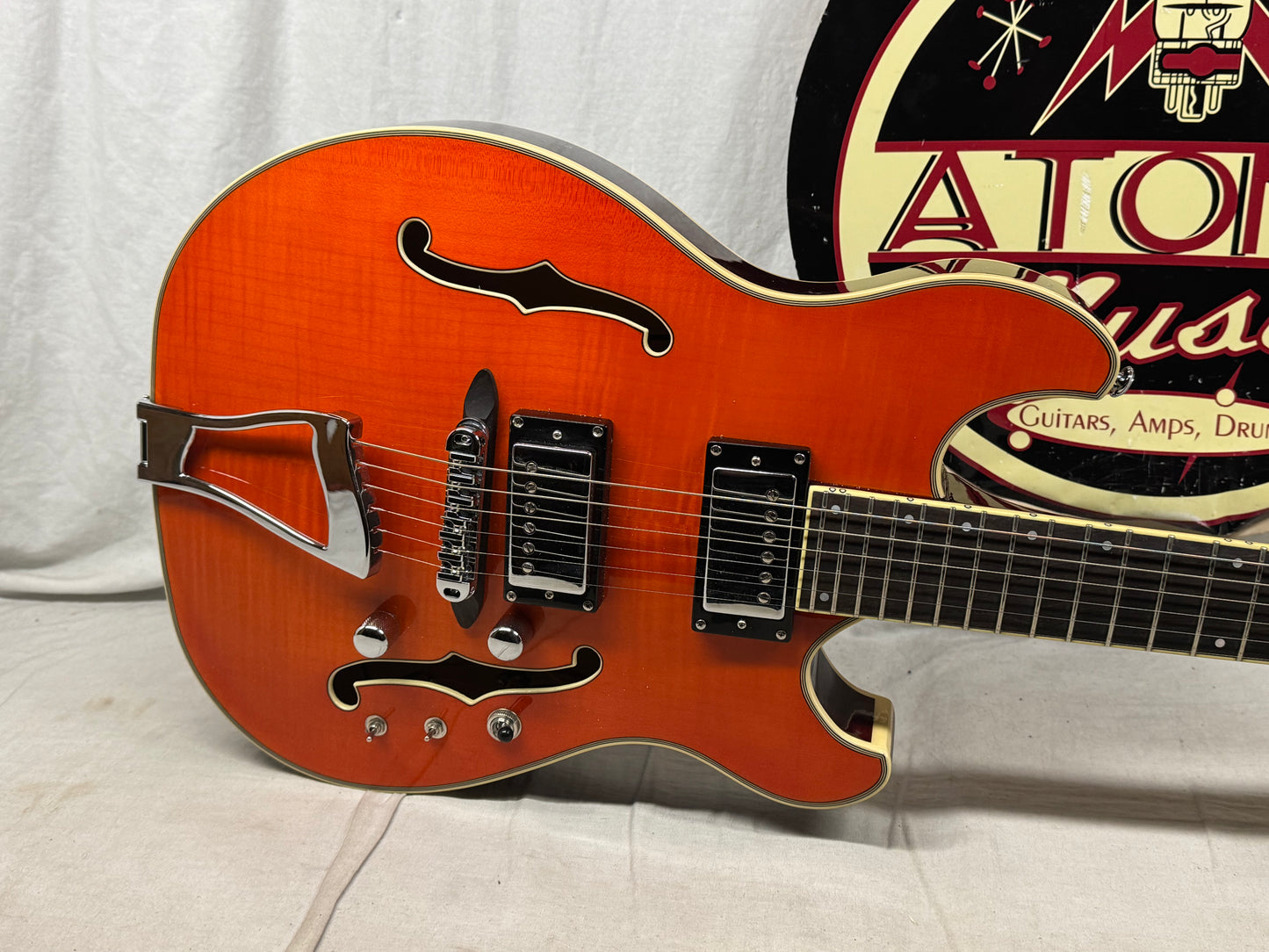 Eastwood Classic 6 TA PH Hollowbody Guitar with Case - Orange Flame