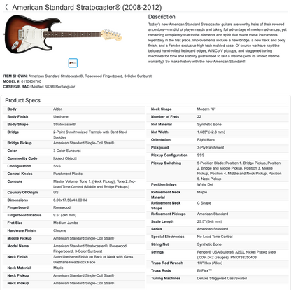 Fender American Standard Stratocaster Strat Electric Guitar