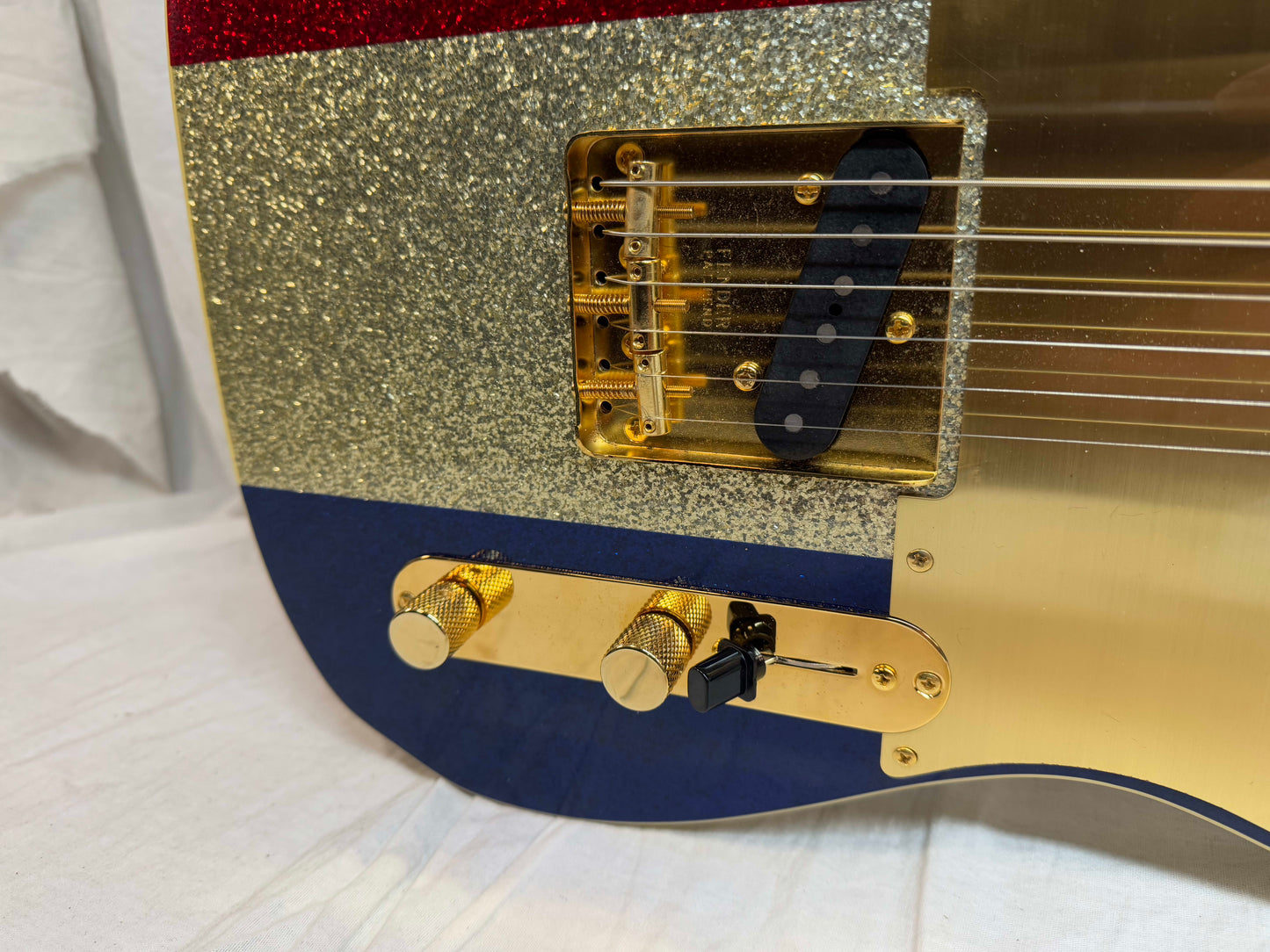 Fender Buck Owens Telecaster Guitar with Case 2002 - 2004 - MIJ Made In Japan - Red, Silver & Blue Sparkle