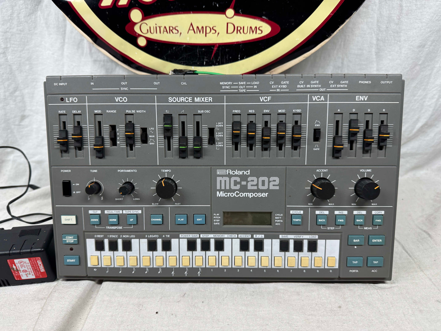 Roland MC-202 mc202 MicroComposer micro composer Monophonic Analog Synthesizer / Sequencer Module with Filter CV mod + power supply mod - with Boss Power Supply 1983