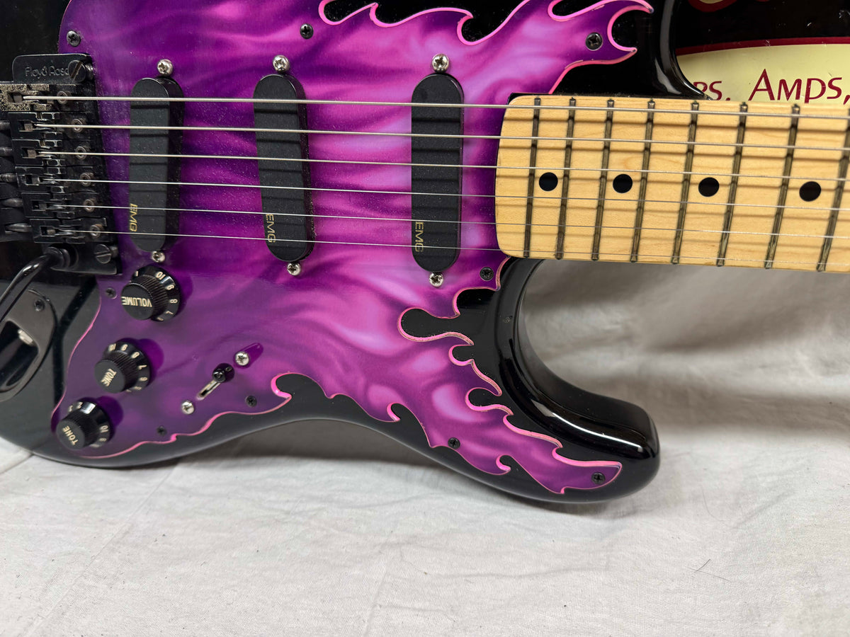 Squier by Fender MIJ Made In Japan Stratocaster Guitar with Floyd Rose + EMGs Upgrades + Case 1985 - 1986 - Black / Maple neck